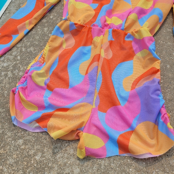 Shein rainbow swirl mesh romper swim cover up Teen 12-13 yrs - Picture 3 of 7